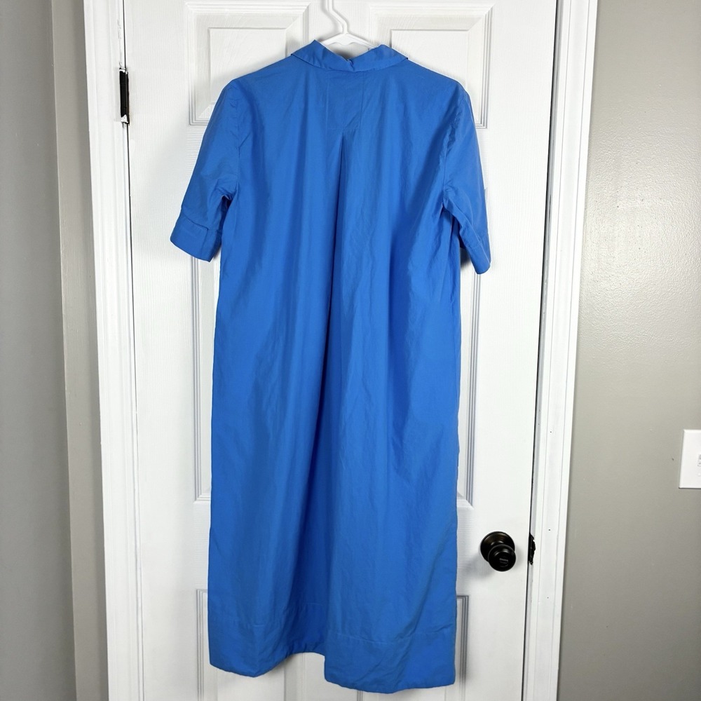 Eileen Fisher Washed Organic Cotton Poplin Split Neck Collared Dress Blue XS - Picture 2 of 4
